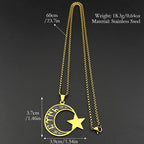 Gold Crescent Moon Star Necklace — Stainless Steel
