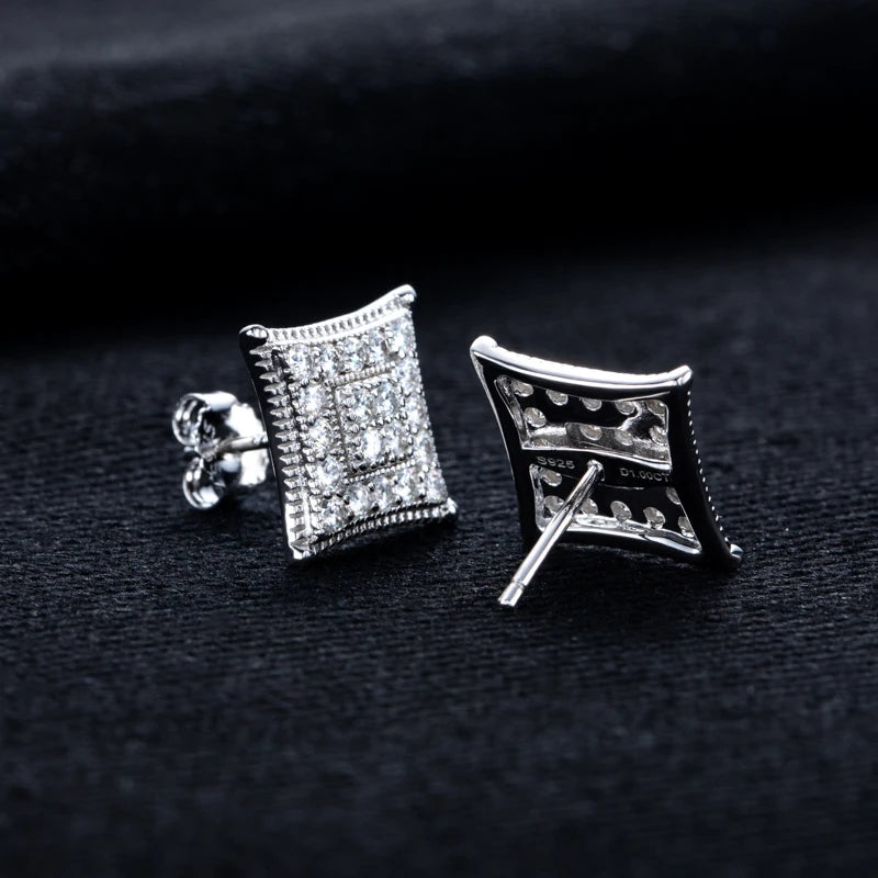 Iced Out Square Stud Earrings — 925 Silver