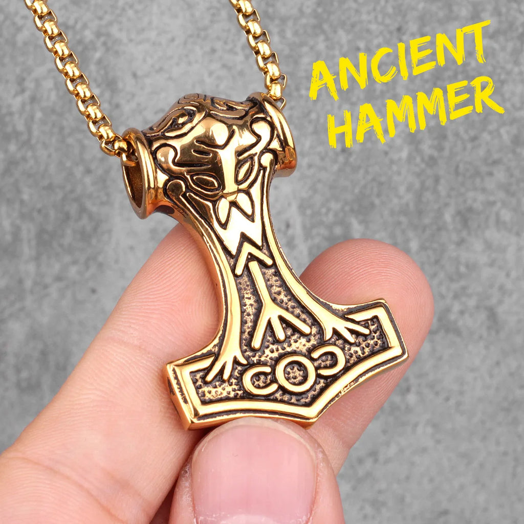 Stainless Steel Thor's Hammer Men Necklaces Pendants Chain Punk Trendy for Boyfriend Male Jewelry Creativity Gift