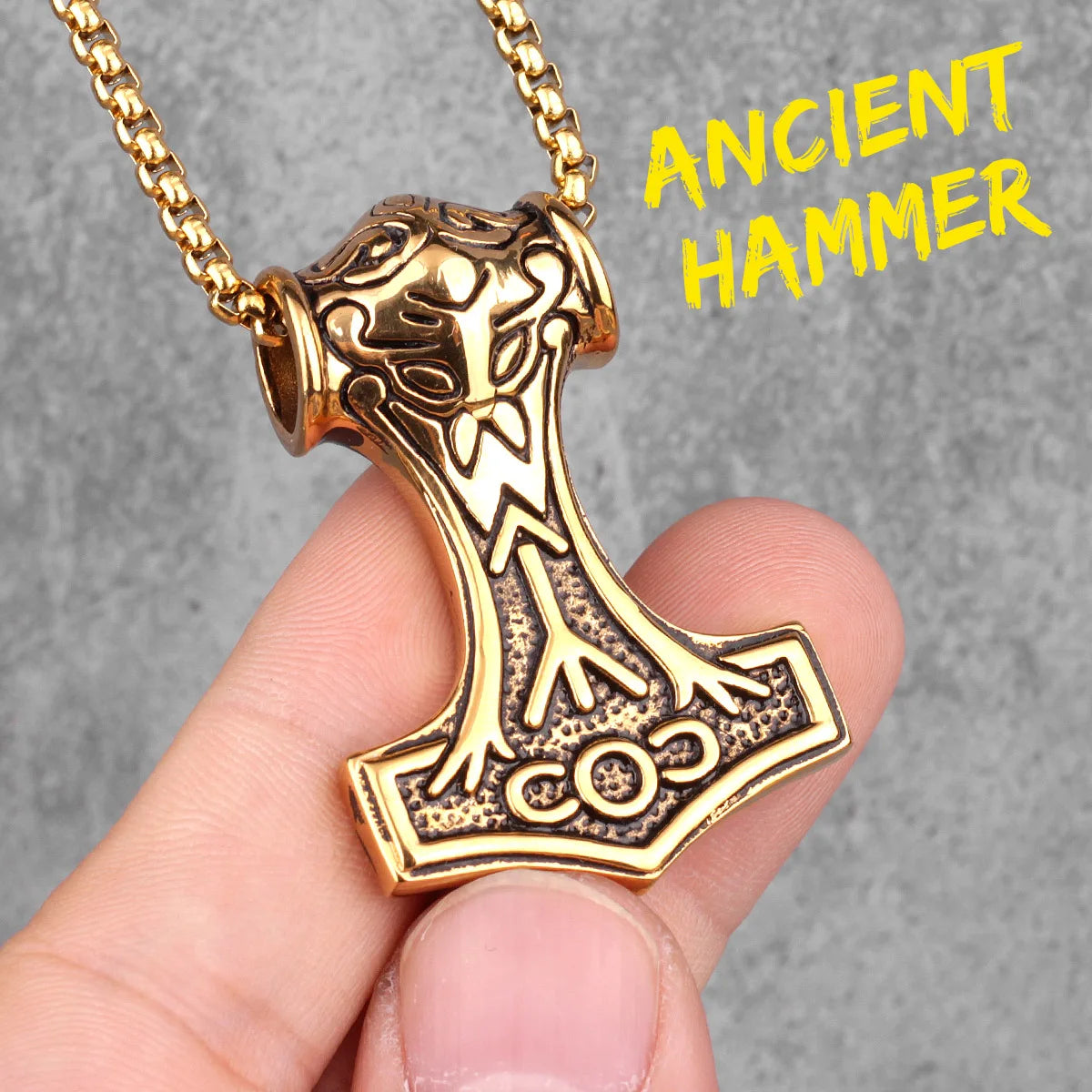 Stainless Steel Thor's Hammer Men Necklaces Pendants Chain Punk Trendy for Boyfriend Male Jewelry Creativity Gift