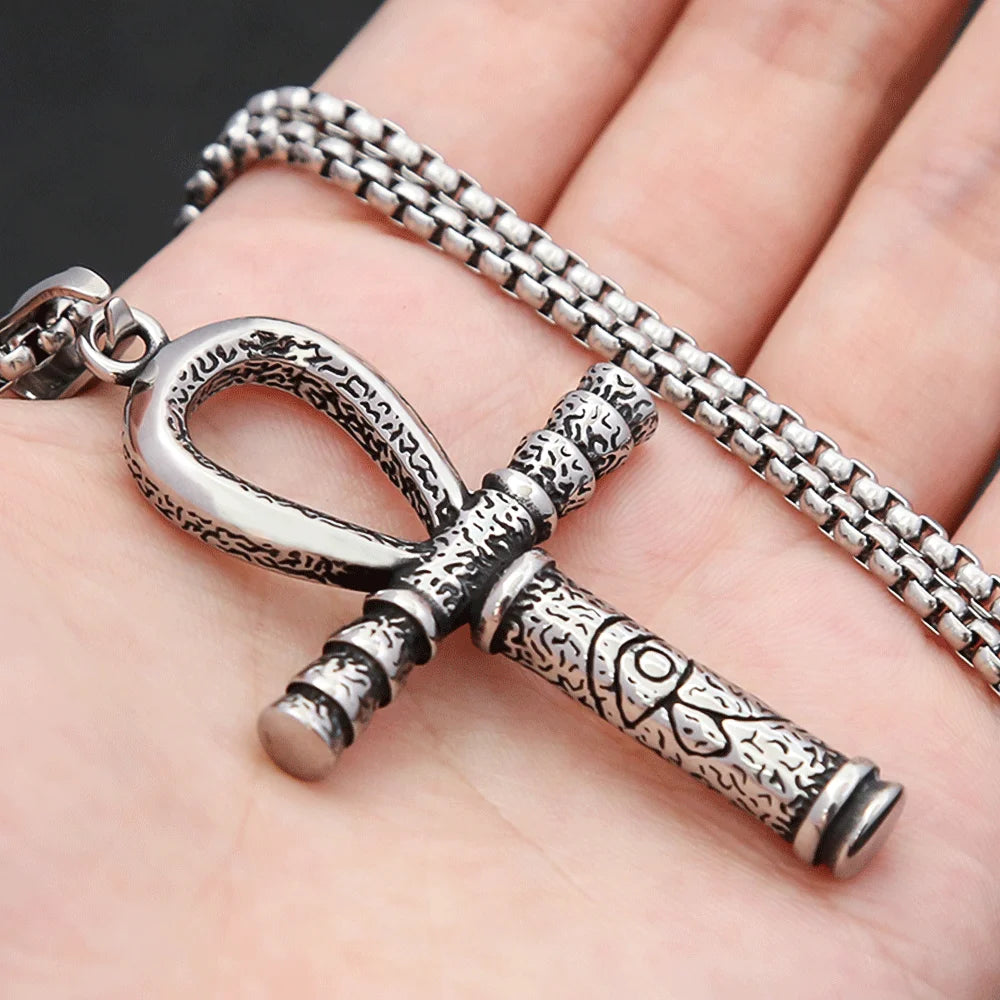 Cross Anubis Steel Pendant Vintage Egyptian Eye