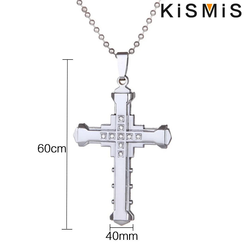 Stainless Steel Cross Pendant Necklace for Men Silver Gold Black Zirconia Jesus Cross Jewelry