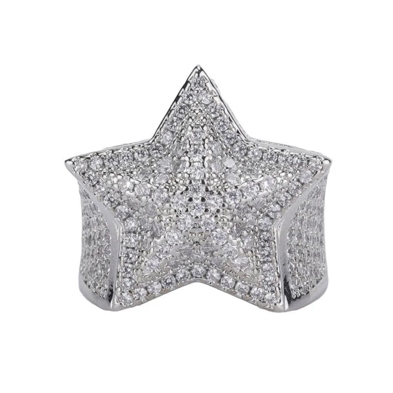 New in Hip-hop Style Trendy Fashion Star Rings for Women Domineering Inlaid Full Pentagram Female Ring Jewelry