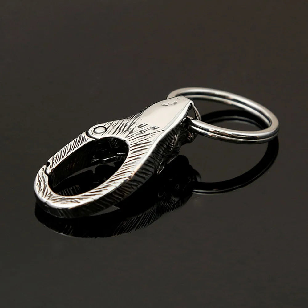 Punk Sabertooth Tiger Carabiner Stainless Steel Keychain 3D Animal Smilodon Waist Belt Clip Unisex Fashion Jewerly Accessories