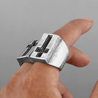 Brushed Engraved Cross Ring — Stainless Steel