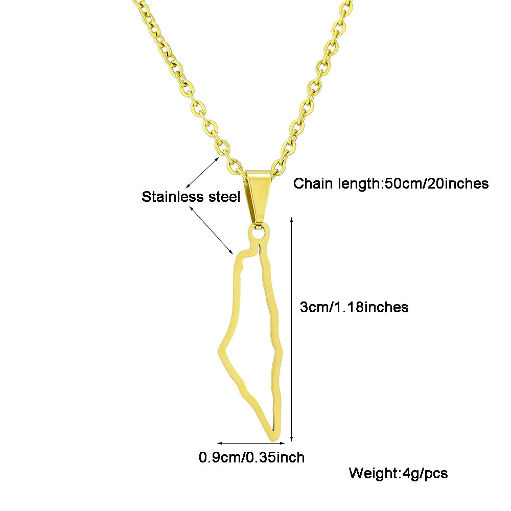 Palestine Map Pendant Necklace — Stainless Steel