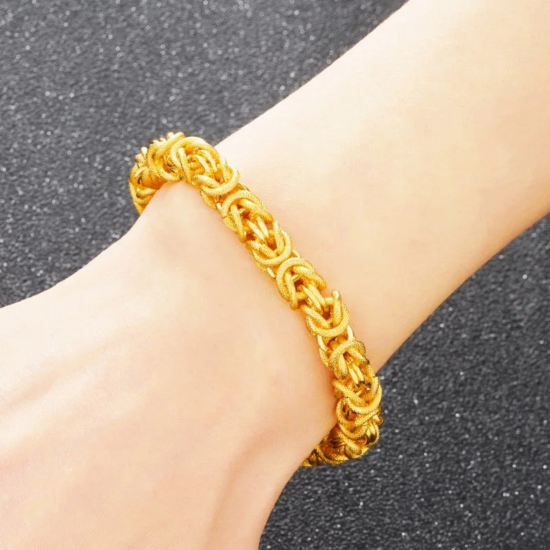 Double Dragon Head Hollow Bracelet — Gold-Tone 10mm