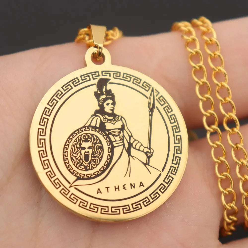 Athena Medusa Shield Pendant — Stainless Steel