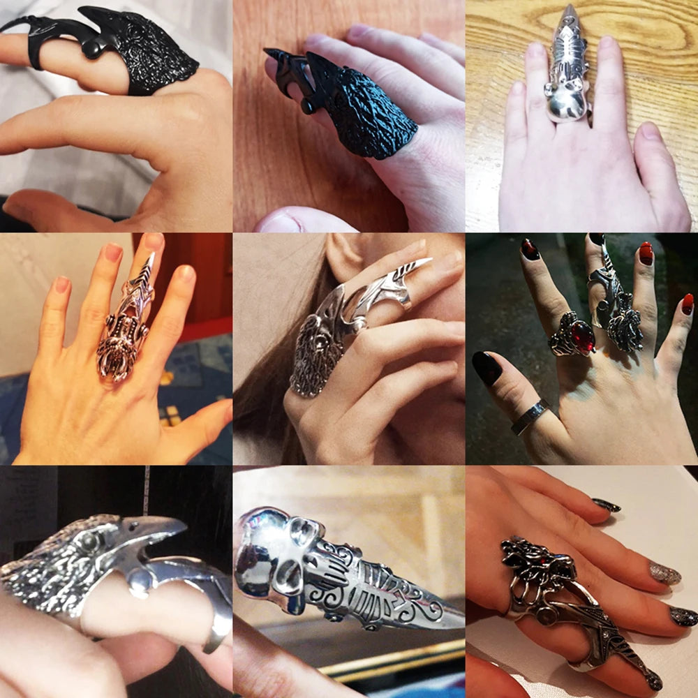 Gothic Punk Dragon Eagle Skull Joint Knuckle Full Finger Claw Ring Unisex Cool Heavy Rock Party Club Charm Knuckle