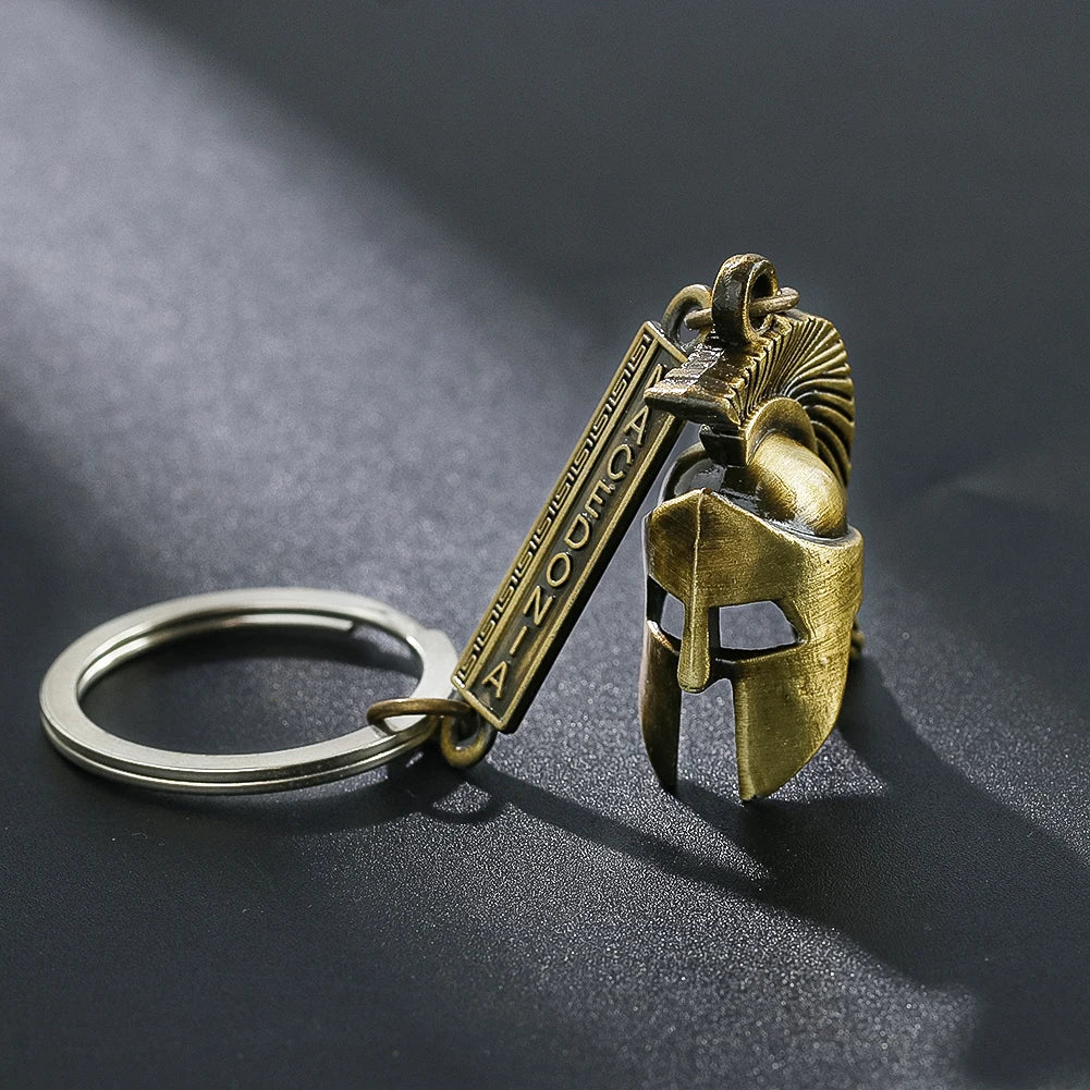 Retro Bronze Spartan Warriors Hero Helmet Macedonia Zinc Alloy Pendant Key Chains Souvenir Crafts Wallet Backpack Dangle Jewelry