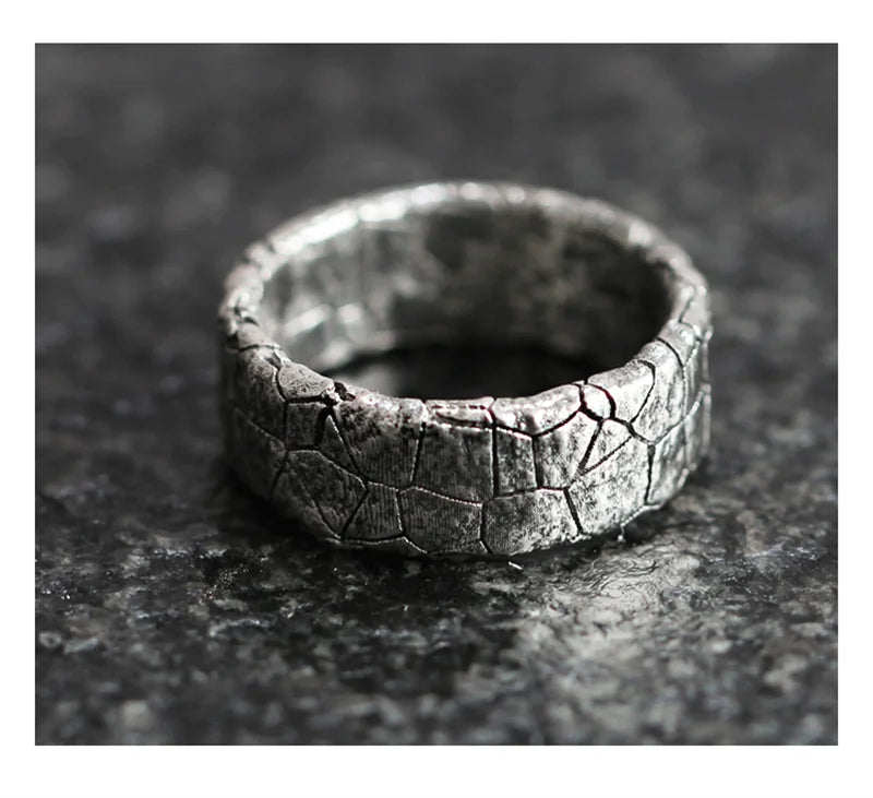 Trendy Cracked Stone Pattern Ring For Men Jewelry Popular 925 Silver Ring Retro Male Party Accessories