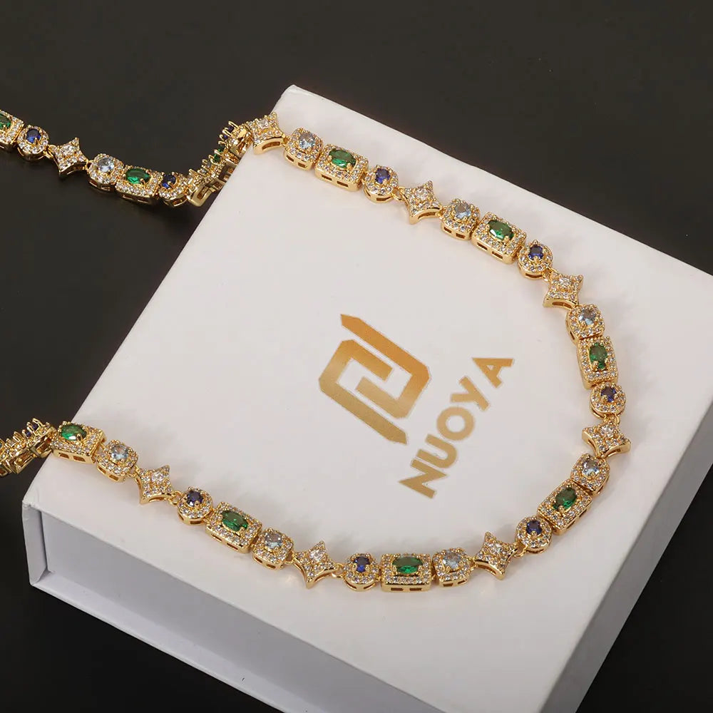 Gold Tennis Chain Necklace 6MM Colorful Rectangle