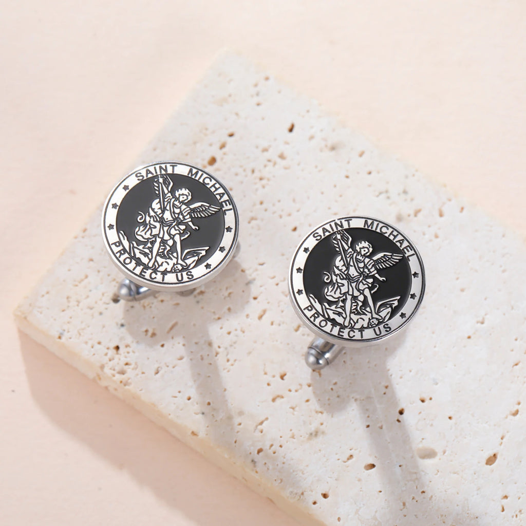 LIKGREAT Archangel Michael Cufflinks for Men Stainless Steel Cuff Links Religious Mythology Protection Amulet Jewelry Gifts