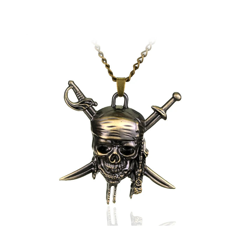 Movie Accessories Akg Pirates Of The Caribbean Aztec Gold Color Coin Necklace Retro Skull Pendant Punk Hip Hop Necklace