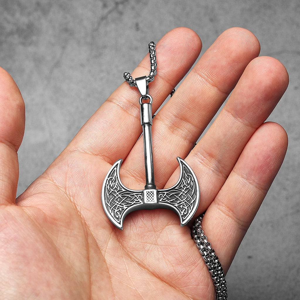 Double-Edged Axe Pendant Necklace — Stainless Steel