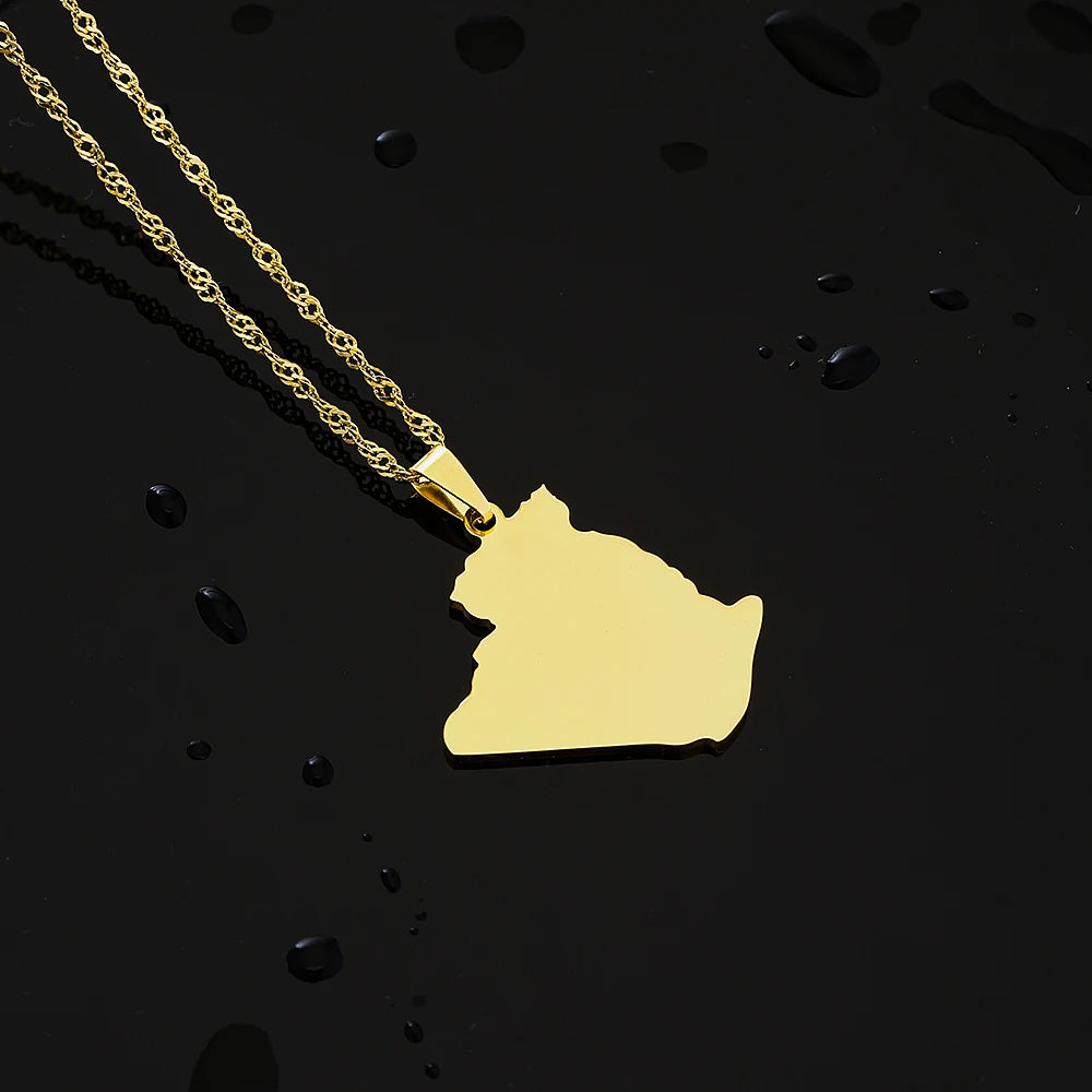 Algeria Map Pendant Necklace — Stainless Steel