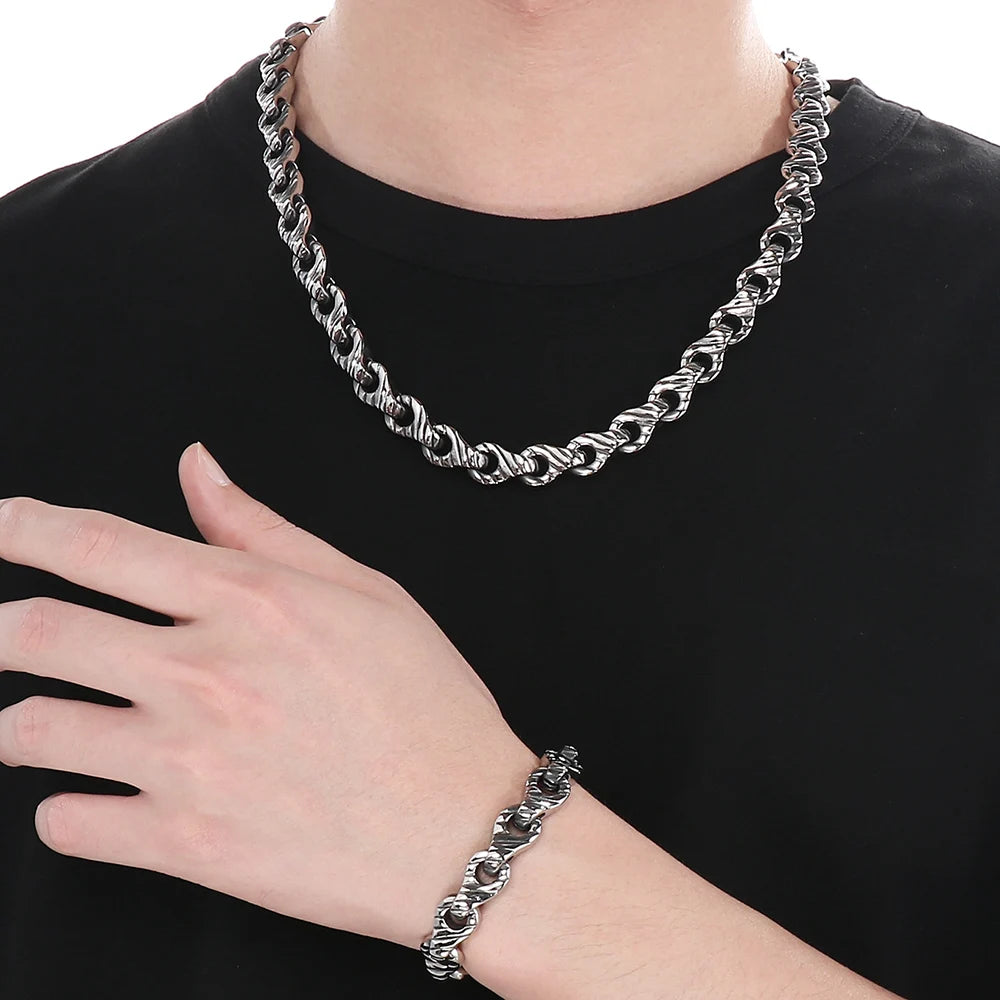 Vintage Solid Stainless Steel Handcuffs Style Link Chain Man Bracelet Necklace for Men Punk Rock Jewelry Accessory 1