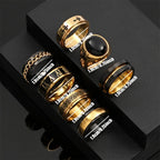 Viking Rune Cross Ring Set for Men — 7-Piece Stainless Steel