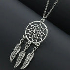 Hollow Dreamcatcher Pendant Necklace for Women Fashion Leaf Feather Necklaces Vintage Ethnic Fashion Party Jewelry Gift Bijoux