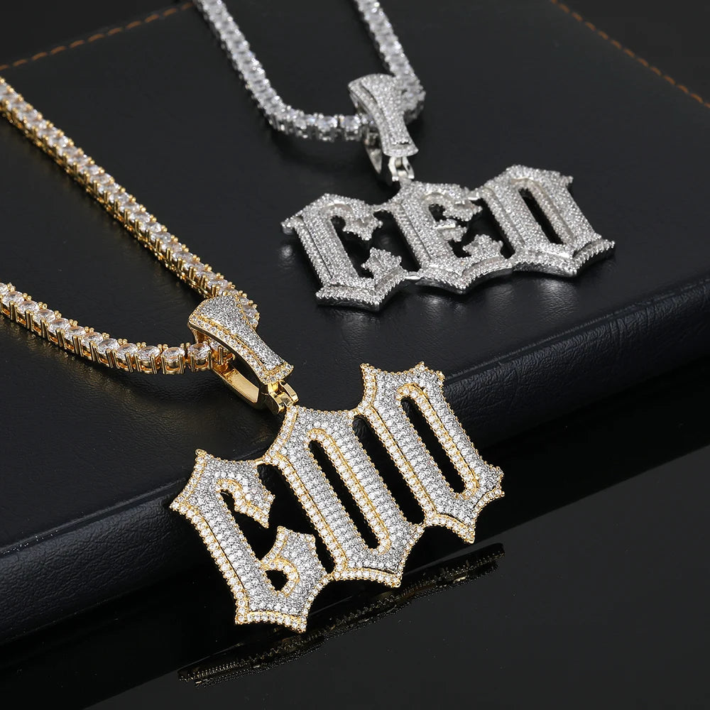 Gold Iced Out Letter Pendant 18K Old English