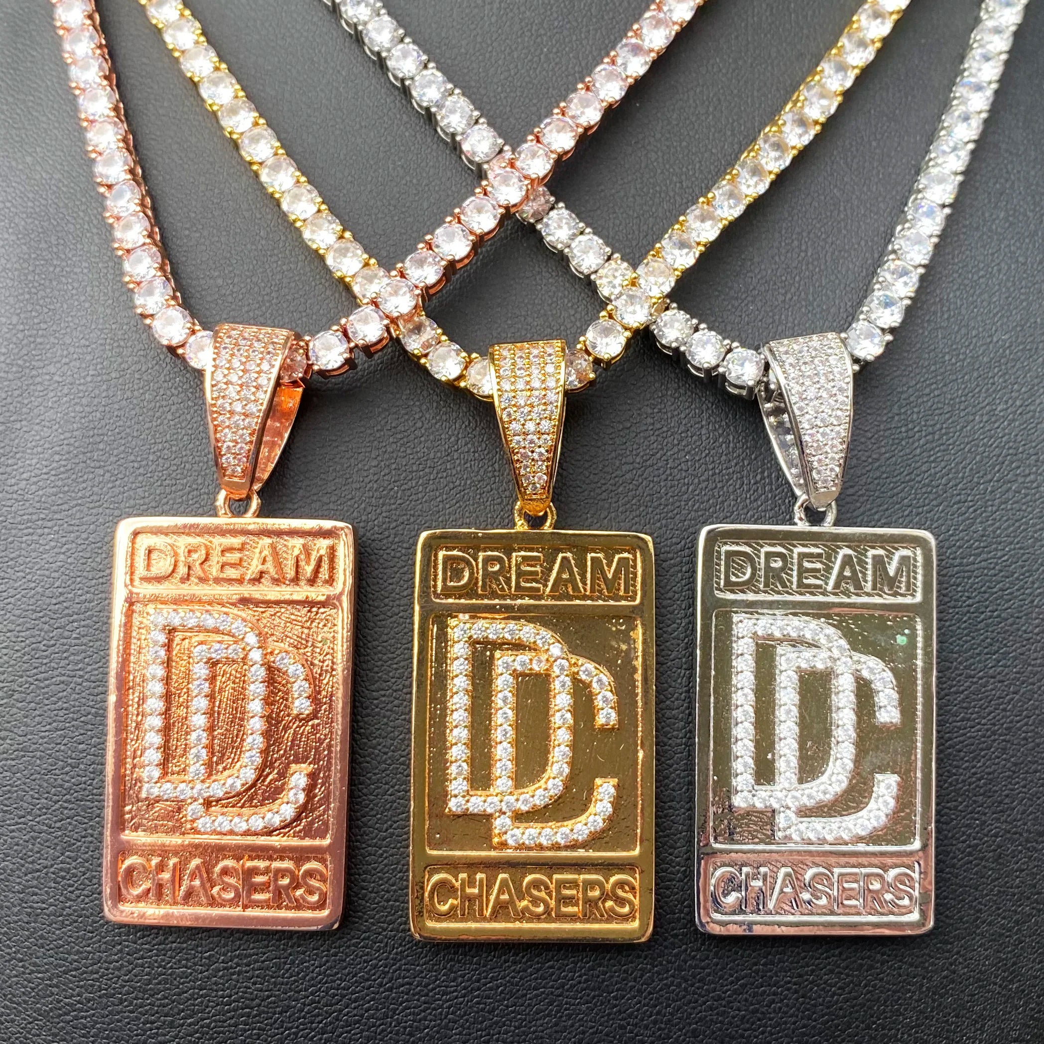 Aokaishen Iced Out Dog Tag Dream Catcher Necklace Pendant for Men Real Copper Hip Hop Jewelry