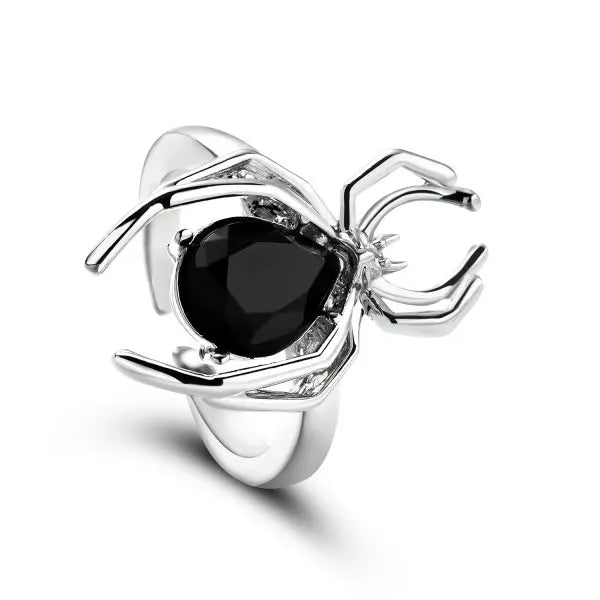 Gothic Spider Web Wide Open Ring Antique Silver — Zinc Alloy
