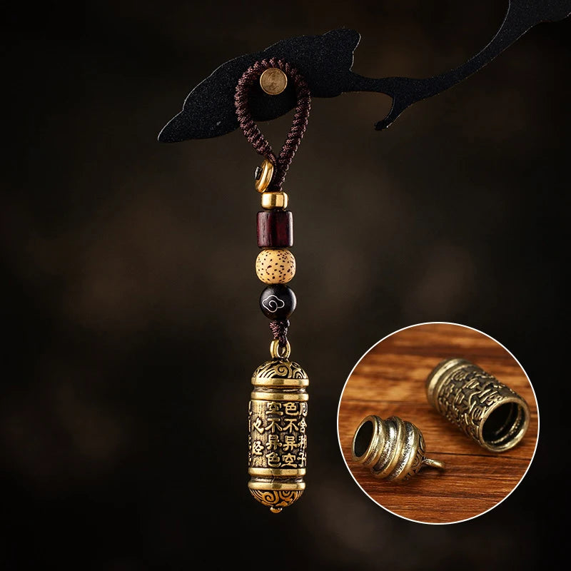1Pcs Vintage Hollow Brass Buddha Bottle Sutra Cylinder Pendant Car Keychain Lucky Hangings Leather Bag Lanyard Key Ring