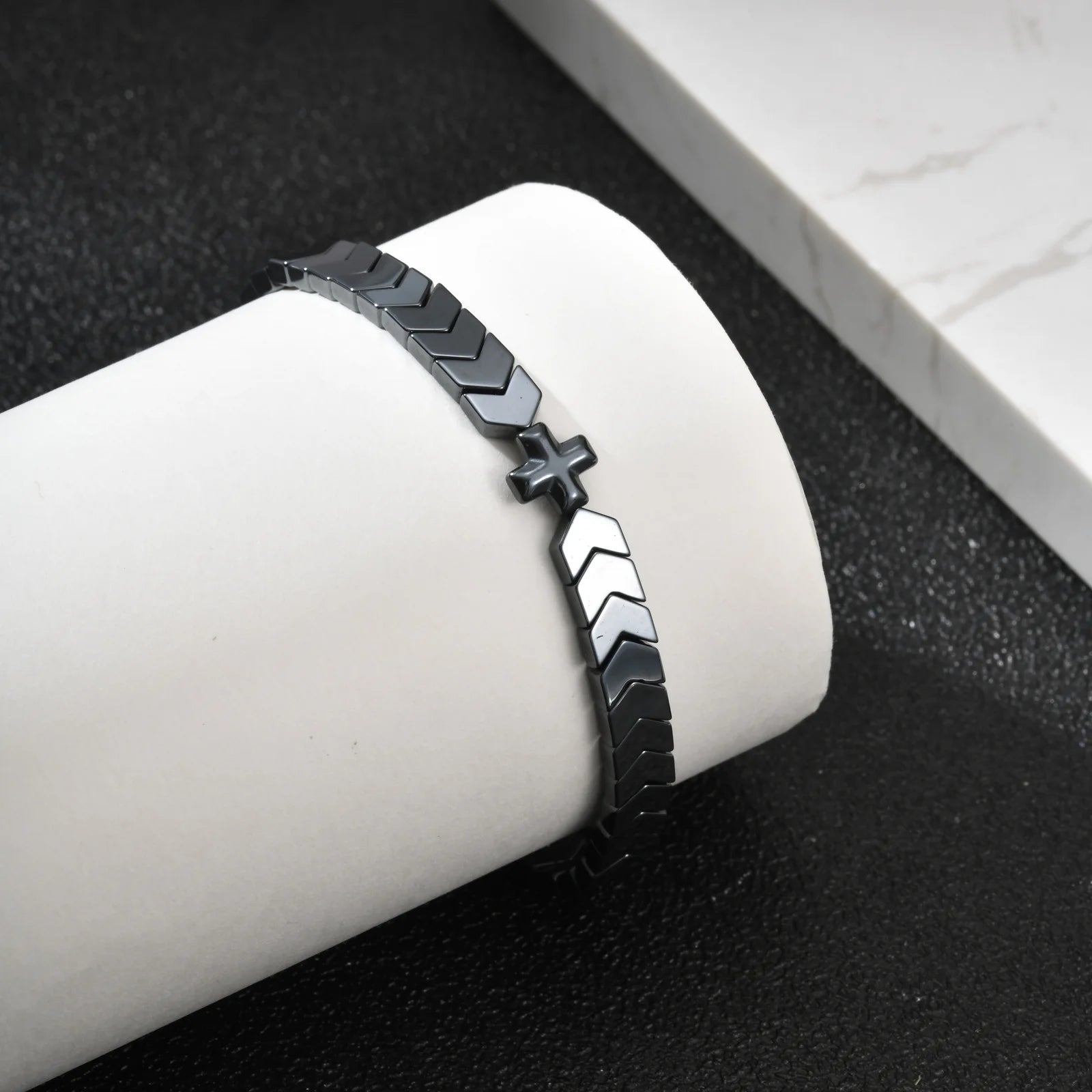 Vnox Cross Beaded Bracelet for Men Him, Dark Gothic Chain Link Jewelry, Punk Religious Statement Gift for Dad Father