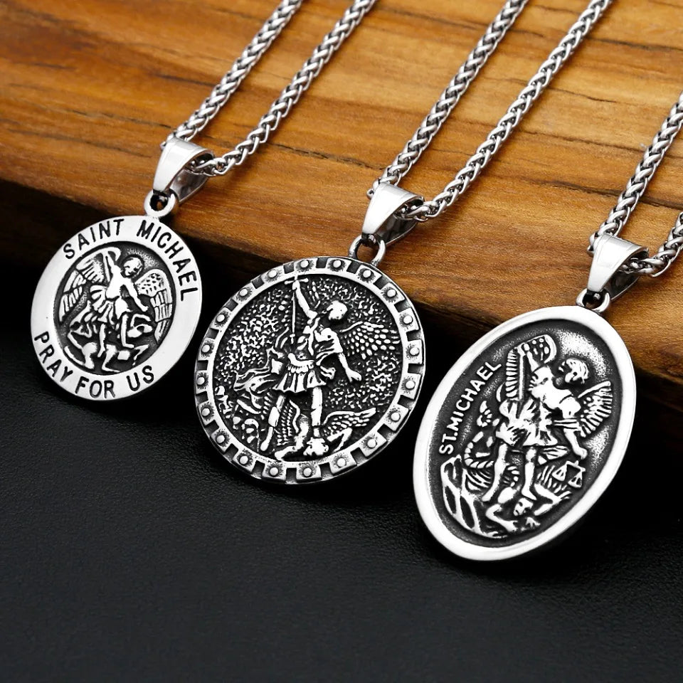 Vintage 316L Stainless Steel Archangel St.Michael Pendant Necklaces For Men Women Fashion Punk Amulet Jewelry Gifts Dropshipping
