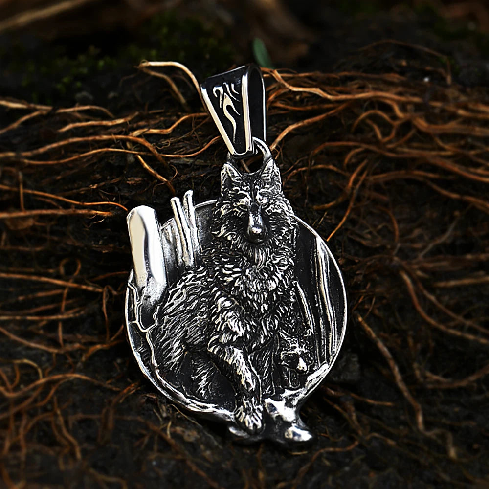 Vintage Viking Wolf Pendant Necklaces For Men Punk Street Rock Nordic Stainless Steel Odin Wolf Head Necklace Fashion Jewelry