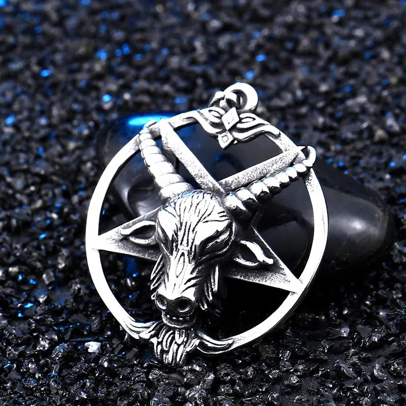 BEIER New Stainless steel Pentagram Pan God Skull Goat Head Pendant Necklace Occult Metal Vintage for Man BP8-342