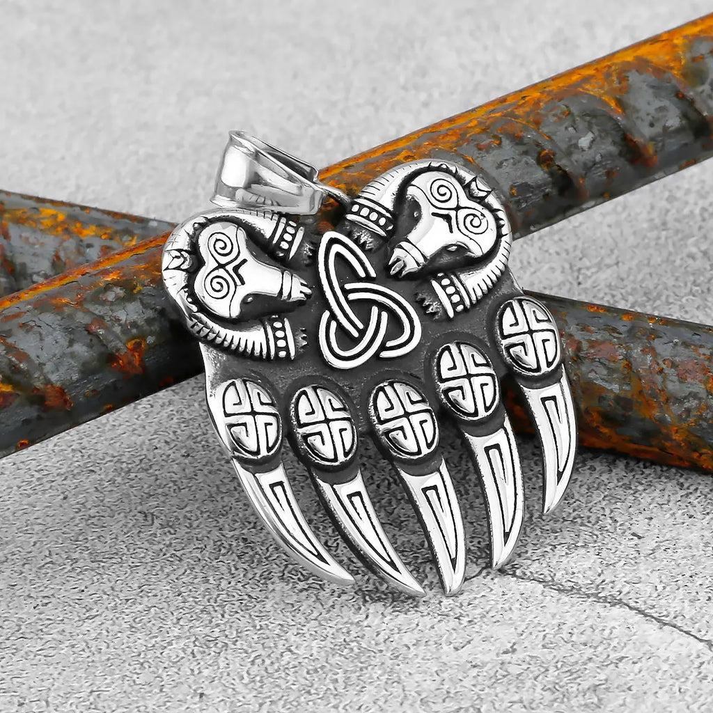 Nordic Odin Crow Skull Pendant Necklace Gothic Stainless Steel Raven Skull Compass Rune Necklace for Men Punk Jewelry