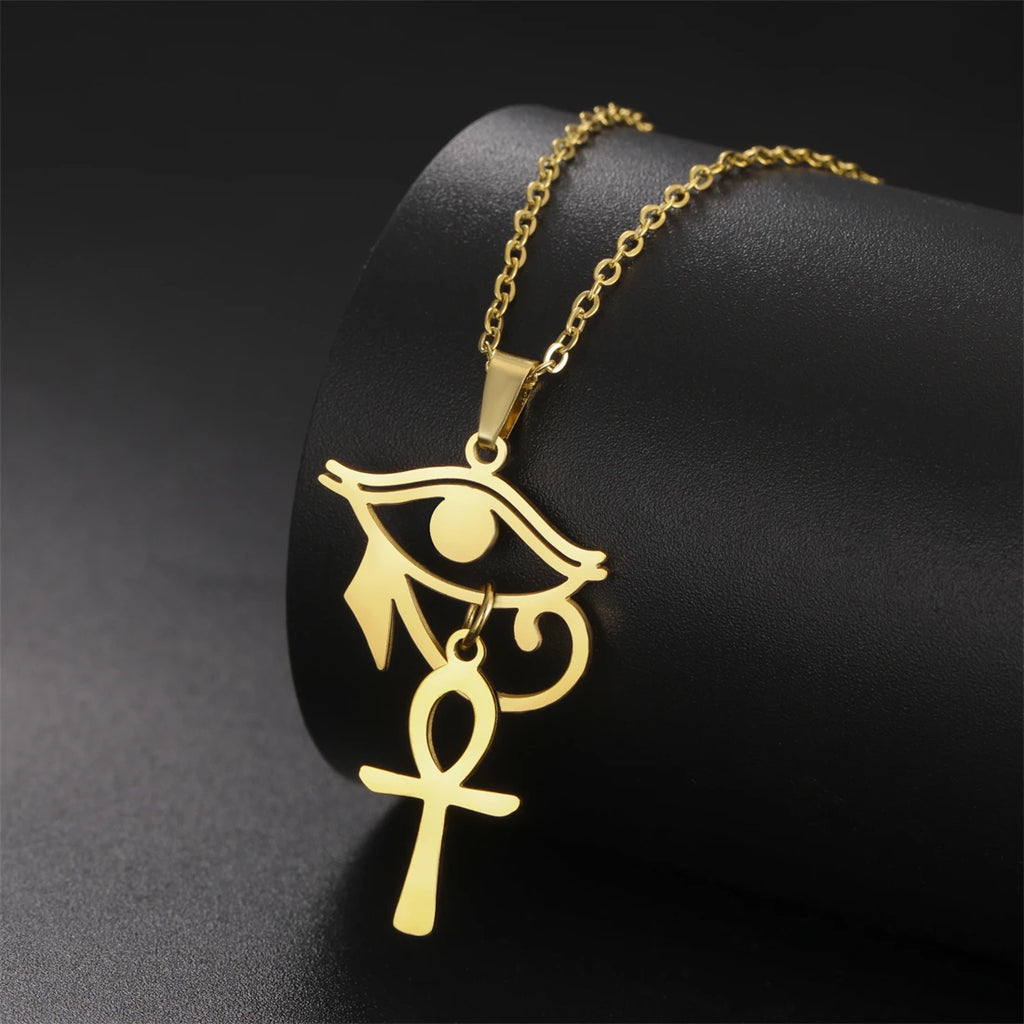 Eye of Horus & Anubis Talisman Pendant Necklace — Stainless Steel