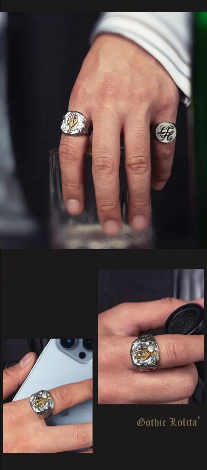 Silver Trident Open Ring — Vintage Gothic Punk