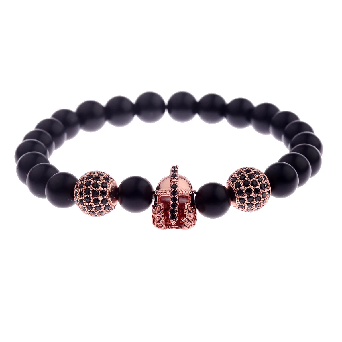 Black CZ Pave Ball Beaded Bracelet for Men — Adjustable Weave