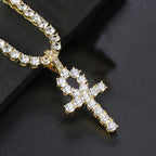 Iced Out Tennis Cross Pendant — Gold