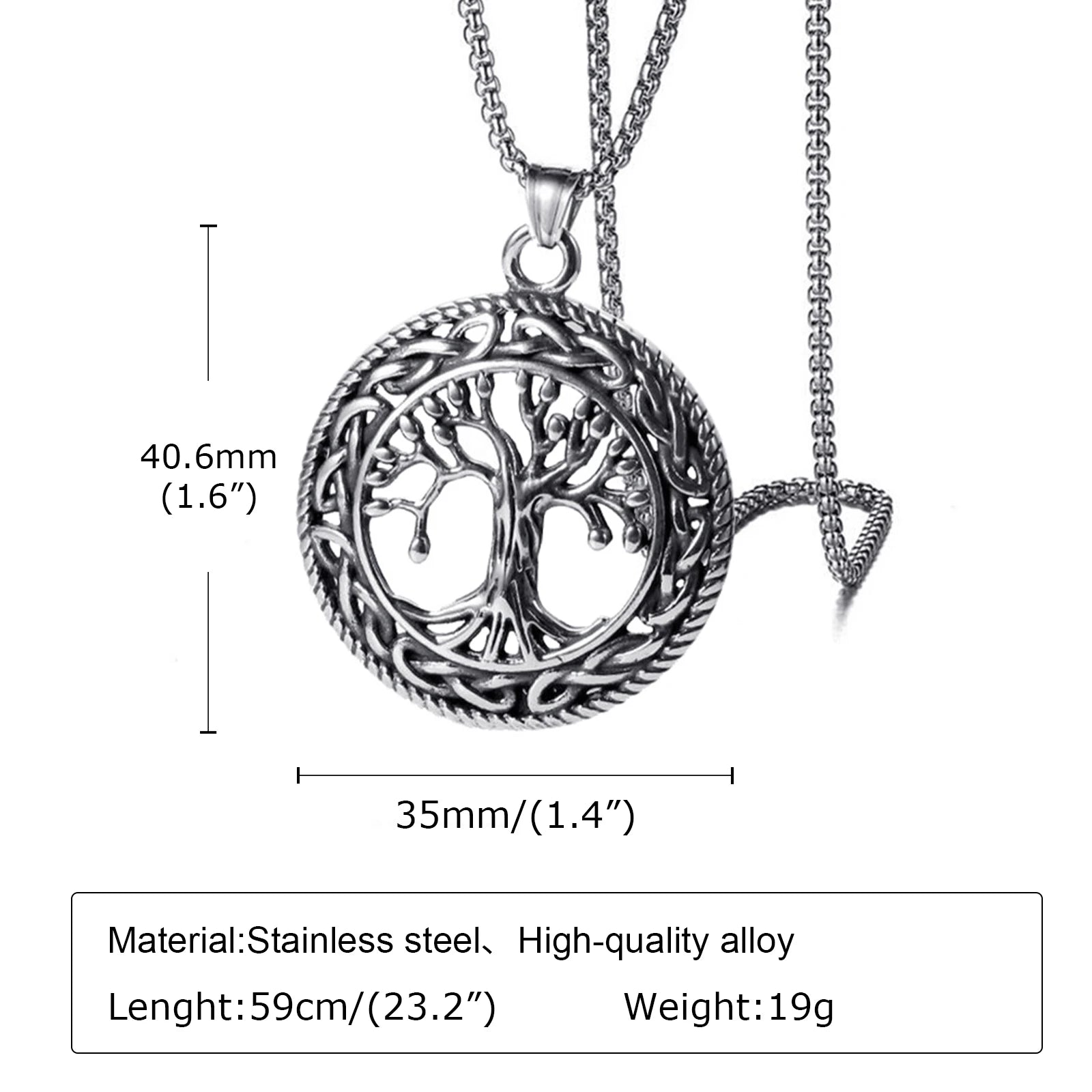 Viking Tree of Life Box Chain Pendant — SS
