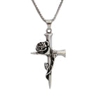 Rose Cross Pendant — Stainless Steel