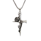 Rose Cross Pendant — Stainless Steel