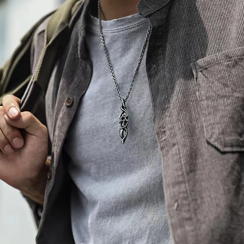 Hexagram Thorn Pendant Necklace — Silver-Tone, 60cm