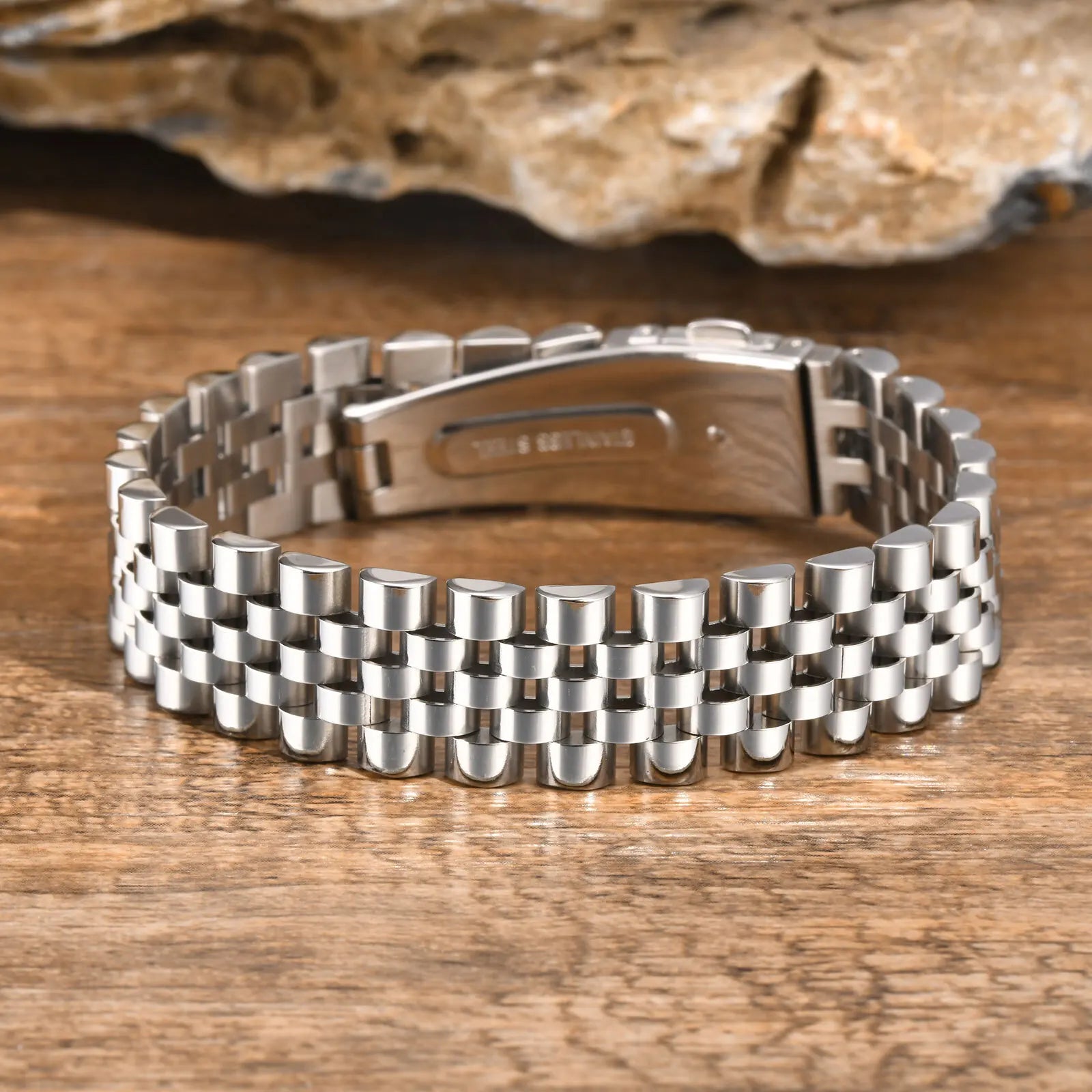 Vnox 15mm Masculine Watch Band Bracelets for Men Husband, Chunky Heavy Stainless Steel Links Wristband, Gentle Business Gift