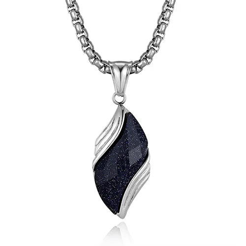 Stylish Blue Sandstone Necklace for Men,Stainless Steel Black Agate Angel Eye Pendant Necklace,Trendy Gifts to Him Boys