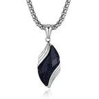 Stylish Blue Sandstone Necklace for Men,Stainless Steel Black Agate Angel Eye Pendant Necklace,Trendy Gifts to Him Boys