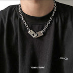 Hip Hop Lock Necklace For Men Women Titanium Steel Square Clavicle Chain Fashion Kpop Unisex Jewelry Punk Street Accessories