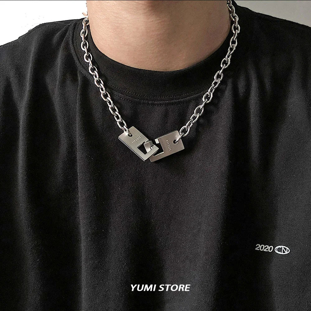 Hip Hop Lock Necklace For Men Women Titanium Steel Square Clavicle Chain Fashion Kpop Unisex Jewelry Punk Street Accessories