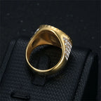 Hip Hop Iced Out Bling Dollar Signs Ring Male Gold Color Stainless Steel Rapper Big Round Money Rings For Men Party