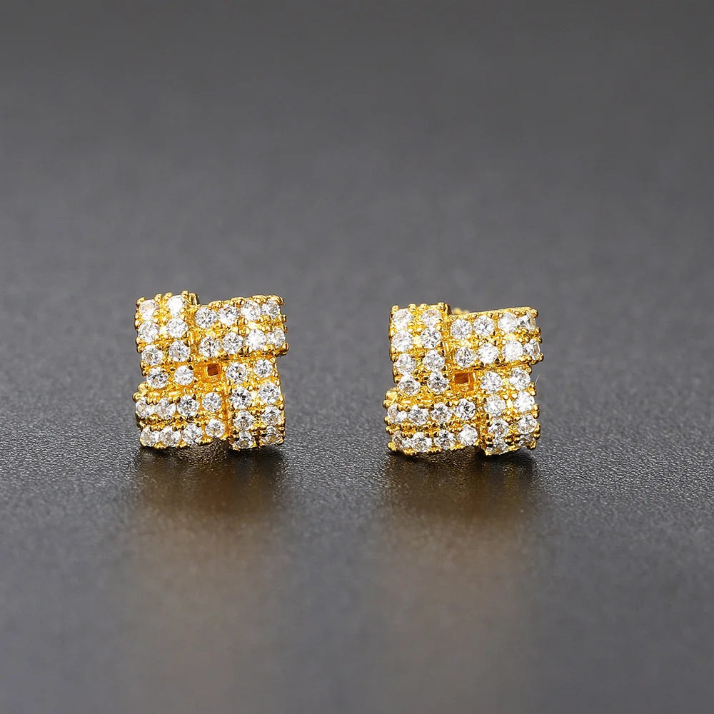 Iced Out Zircon Stud Earrings Stainless Steel CZ