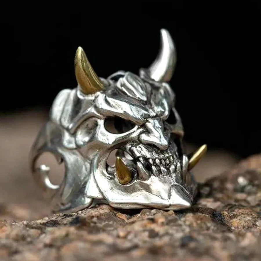 Cyberpunk Mask Statement Ring — Stainless Steel