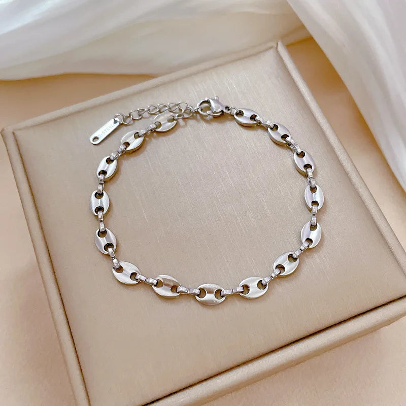 316L Stainless steel coffee bean Chain Necklace Cute pig nose chain bracelet Punk Hip Hop DIY jewelry Handmade necklace