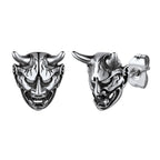 Japanese Oni Hannya Mask Stud Earrings — Stainless Steel